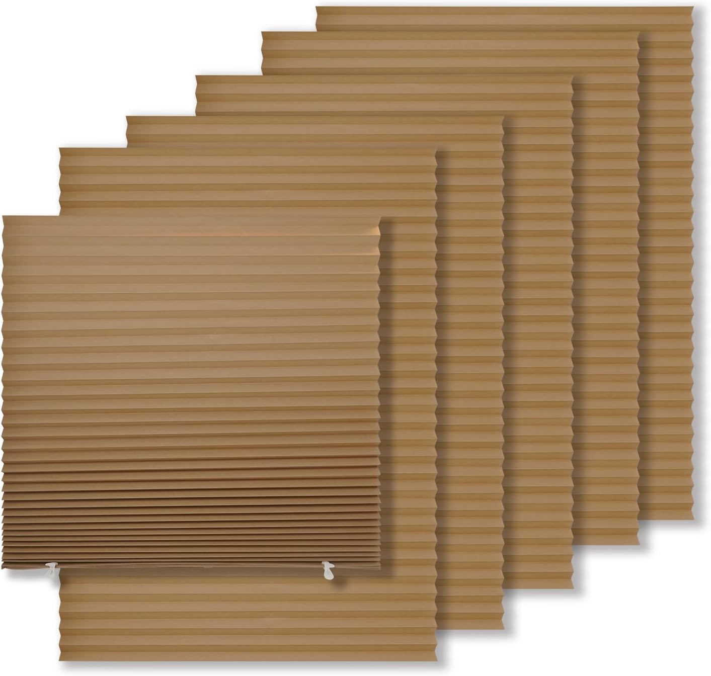 MYshade 6 Pack Temporary Blackout Paper Shades for Windows,Paper Pleated Blinds with Adhesive,No Tools No Drilling Free Cut Size Temporary Room Darkening ShadesBrown, 36 W x 72 H