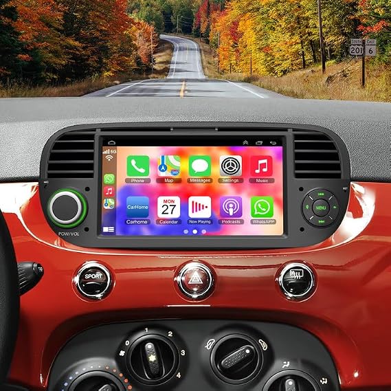 Upgrade Car Stereo for Fiat 500 2007-2015 with Wireless Carplay & Android Auto, 7" Touch Screen Fiat Stereo with Voice Control/Bluetooth 5.2/GPS/WiFi/DSP/FM/Backup Camera/SWC
