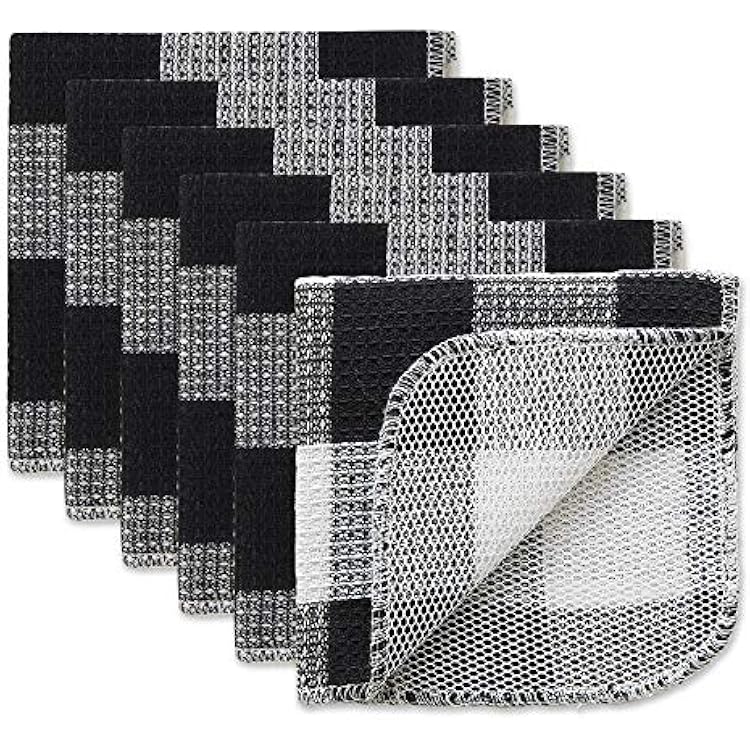 DII Scrubber Dishcloths Collection Windowpane Dishrag Set, 12x12, Black Buffalo Check, 6 Piece