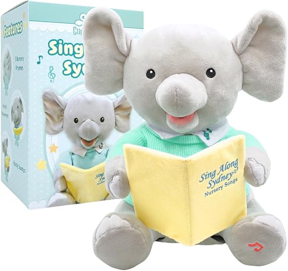 Cuddle Barn Sing Along Sydney Animated Plush Elephant Sings Songs, 12"