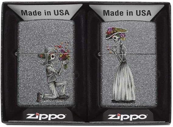 Zippo Skeleton Flowers Iron Stone Gift Set Pocket Lighters, One Size (ZO28987)