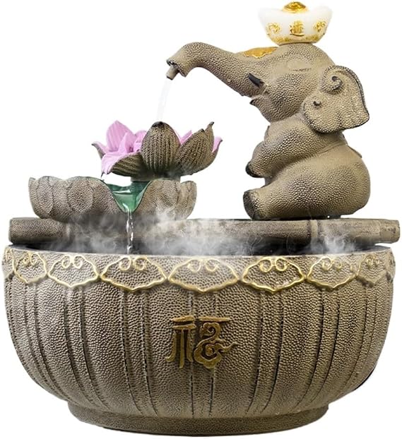 Tabletop Fountains Elephant Sculpture Desktop Fountain Indoor Water System Landscape Circulating Water Ornaments Desktop Landscaping Relaxation Fountains (Bruin),Bruin