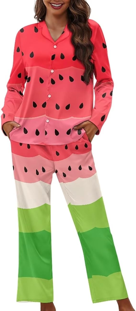 Womens Pajama Sets, Long Sleeve Button Down Pajamas Set Soft Sleepwear Pjs 2 piece Loungewear