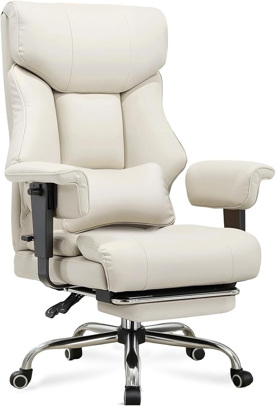 GTPLAYER Big and Tall Gaming Chair 400lbs Heavy Duty Office Chair with Foot Rest & Ergonomic Pocket Spring Cushion, High Back Lumbar Support for Lower Back Pain Relief, Beige