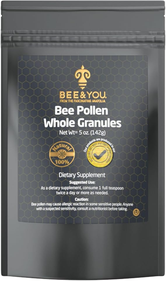 BEE and You Bee Pollen Granules, 5oz Bag, 100% Pure, Natural Supplement, Antioxidants, Proteins, Vitamins, Amino Acids, for Adults, Women, Men