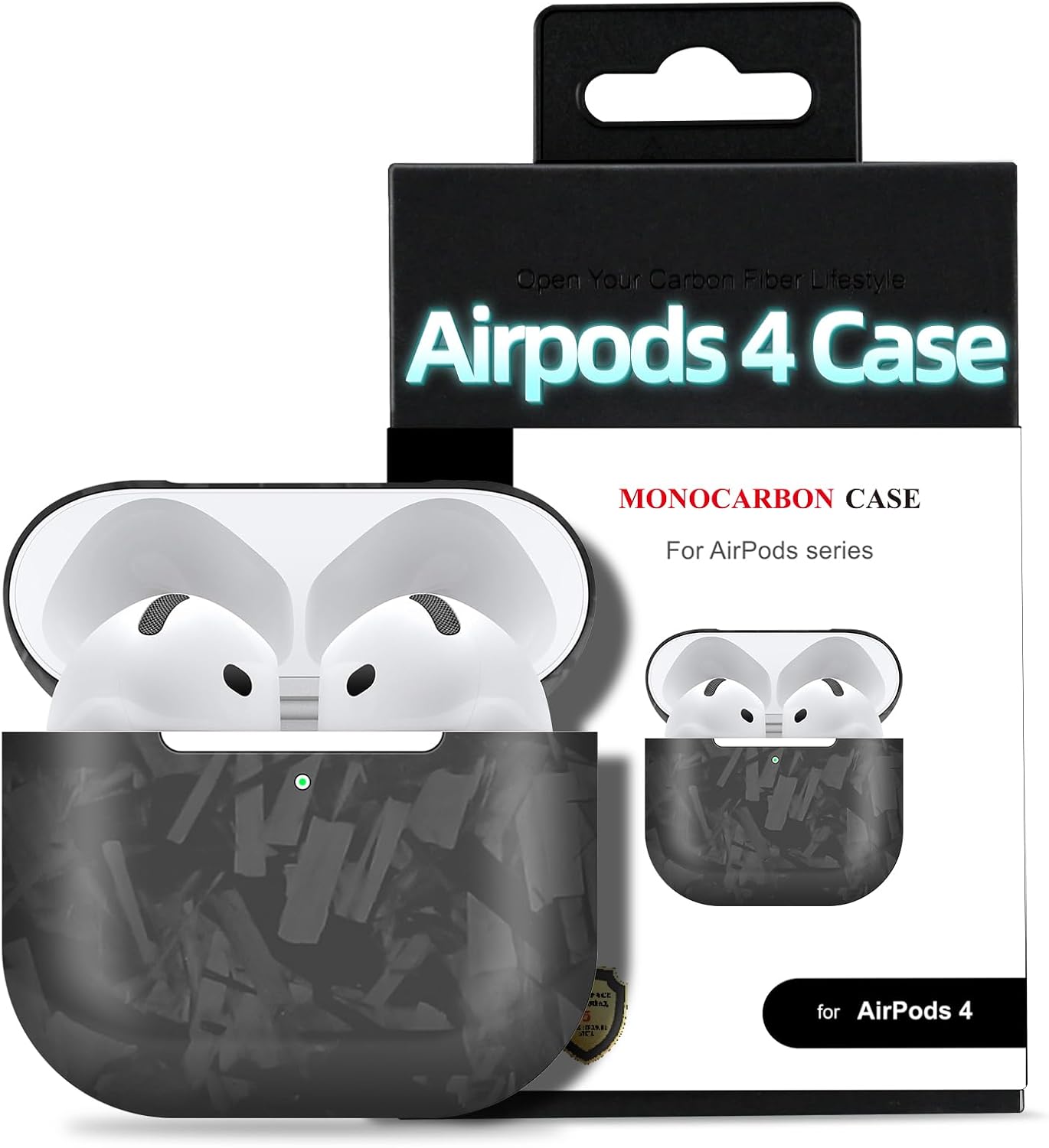 MONOCARBON Real Carbon Fiber Case for Airpods 4,Ultra Light & Thin/Scratch Resistant Protective Hard Cover for 2024 New 4th Generation Airpods,Compatible with MagSafe Wireless Charging