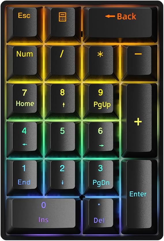 Wired Mechanical Numpad Rainbow LED Backlit 20-Key Number Pad Brown Switches Shine Through Keycaps Detachable Cable Numeric Keyboard for PC/Laptop/Win/Mac, Black