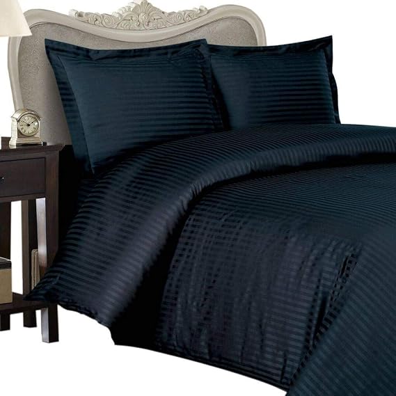 Luxurious King Size 300 Thread Count Stripe Navy 100% Egyptian Cotton 300 TC Bed Sheet Set 300TC (Deep Pocket)