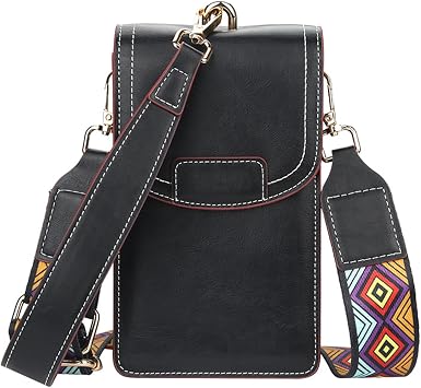 Crossbody Phone Bag Girl Fashion Shoulder Bag PU Phone Wallet Satchel Ladies Purse for Dating Shopping Traveling Black