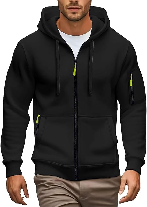 Hoodies for Men Full Zip Mens Hoodies Fleece Casual Drawstring Long Sleeve Sweatshirts Sports Hooded Jacket