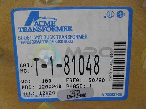 Acme Electric T181048 Buck-Boost Transformer, Single Phase, 120 x 240 Primary Volts - 12/24 Secondary Volts, 100 VA