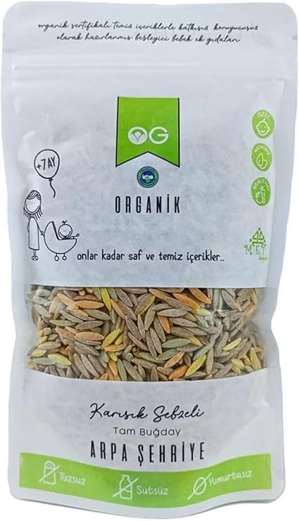 OG Organik Karışık Sebzeli Tam Buğday Arpa Şehriye 250 gr +8 Ay