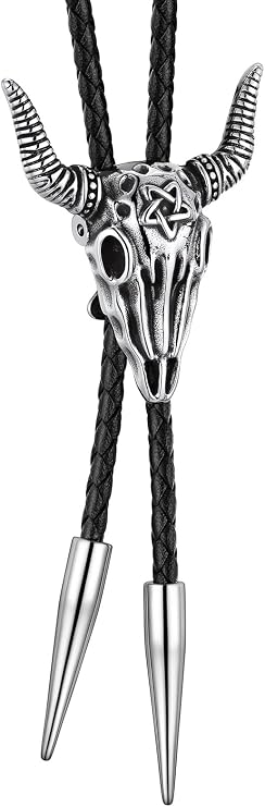 Bandmax Gothic Skull Bolo Tie For Men Vintage Punk Genuine Leather Necktie