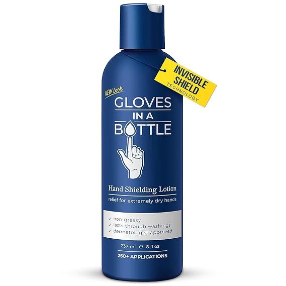 Gloves In A Bottle Shielding Lotion Long-Lasting Barrier Moisturizer for Dry, Cracked Hands & Sensitive Skin | Non-Greasy, Fragrance Free Lotion | Safe for Men, Women & Babies 6 Months+ | 8 oz