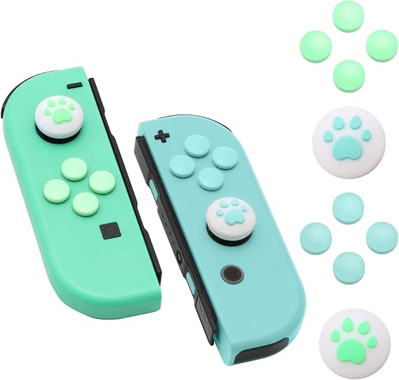 HEATFUN Paw Print Thumb Grip and ABXY Button Cap Set for Nintendo Switch | Added height, scratch and dirt protection, soft feel for extended play