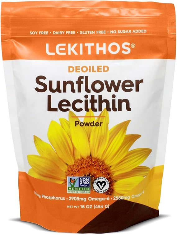 Sunflower Lecithin Powder (Deoiled) | 1760mg Phosphatidyl Choline Per Serving | Omega-6 & Omega-9 | Soy-Free, Non-GMO, Gluten-Free, Vegan | Perfect for Liposomal Vitamin C | 16oz (454g)