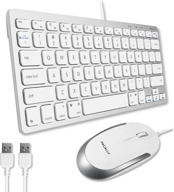 Macally USB Wired Keyboard and Mouse Combo for Mac and PC - Save Space with a Compact Small Apple Keyboard and Mouse for MacBook Pro/Air, iMac Mini/Pro