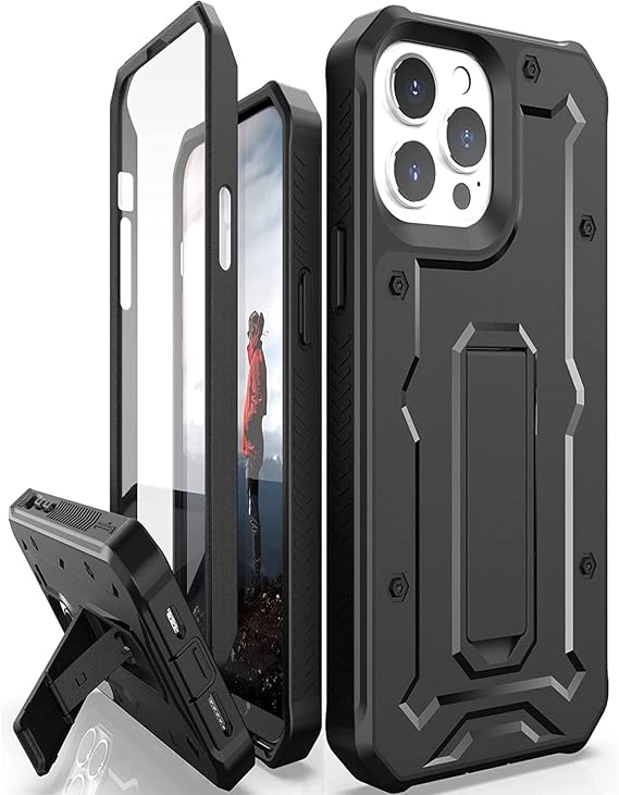 CaseBorne ArmadilloTek V Compatible with iPhone 13 Pro Max Case - [Up to 21 Feet Drop Proof] - Military Grade Heavy Duty with Built-in Screen Protector and Kickstand - Black