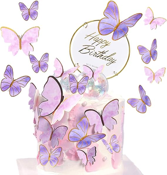 Happy Birthday Cake Decoration Purple Butterfly Decoration Cake Toppers Pack of 21 3D Butterfly Cake Decoration for Birthday Girls Wedding Cake Baby Shower