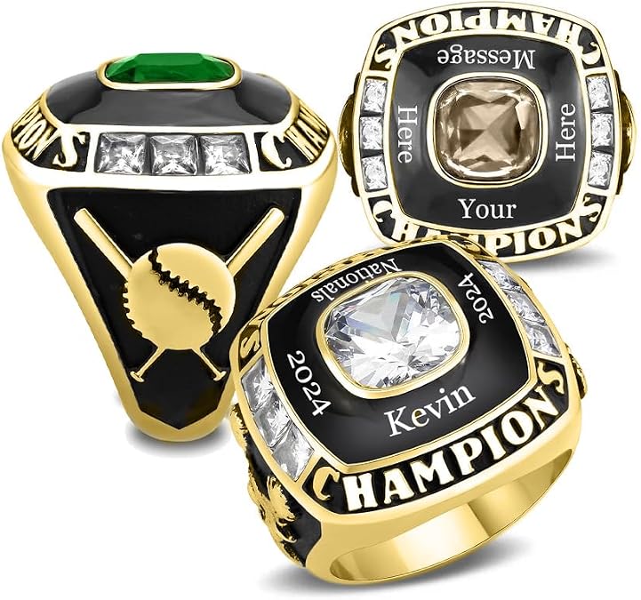 Stainless Steel Championship Ring Custom Text and Color - Trophy, Football, Baseball, Basketball, Esports, Fantasy Sports, Hockey, Soccer, Cheer