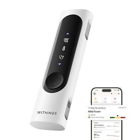 WITHINGS BeamO - Contactless Smart Digital Thermometer, 4-in-1 MultiScan, ECG Monitor, Pulse Oximeter, Digital Stethoscope, Children & Adults, Multi-user, Family care