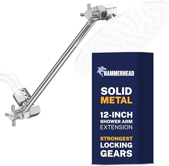 HammerHead Showers Solid Metal 12-Inch Adjustable Shower Extension Arm Raises Showerhead Height, Supports up to 10lbs Chrome