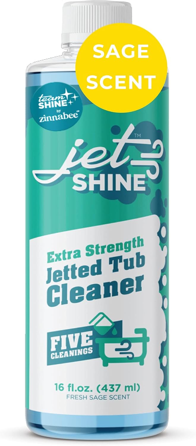 Jetted Tub Cleaner for Your Jetted Tub, Bathtub, Whirlpool Tub, and Jacuzzi Tub – JetShine Sage Scent Formula - Septic Safe, 5 Cleanings per Bottle