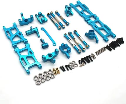 RC Steering Knuckle for Rlaarlo AM-X12 AM-D12 14015 14005E 1/12 1/14 Metal for Swing Arm Steering Cup Tie Rod 7-Piece Set Rc Car Parts Replacement and Use(Blue)