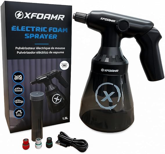 Electric Foam Sprayer 1.5L Rechargeable Battery Powered Foamer for Car & Motorcycle Detailing 30min Runtime, Thick Snow Foam, Removable Battery Professional Grade Tool