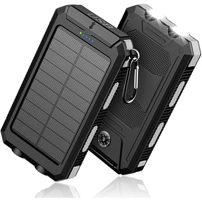Feeke Solar-Charger-Power-Bank - 36800mAh Portable Charger,QC3.0 Fast Charger Dual USB Port Built-in Led Flashlight and Compass for All Cell Phone and Electronic DevicesLight Black