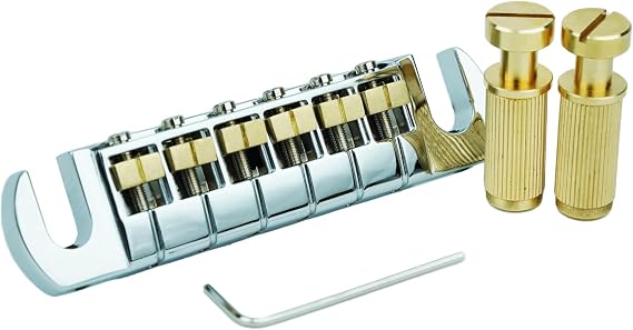 Guyker Guitar Wraparound Bridge Adjustable Stoptail with Brass Saddles & Studs (GM006, Chrome)