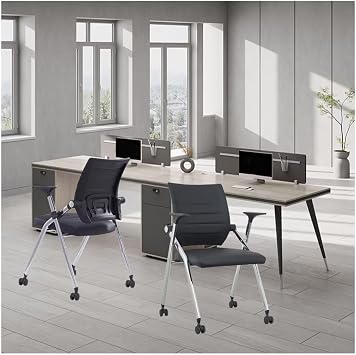 Padded conference room chairs,small folding desk,Folding chair with Wheels,stackable folding chairs for Home School Office Gaming,Black(2 Pcs)
