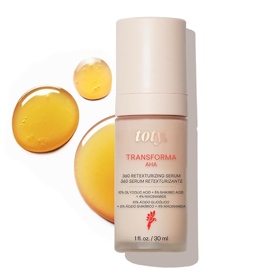 toty. by Sofia Vergara - Transforma AHA 360o Retexturizing Serum - Sun Damage Repair For Face - Glycolic Acid Serum - Anti Aging Treatment for Dark Spots, Lines, Wrinkles - Travel Size (0.5 fl oz)
