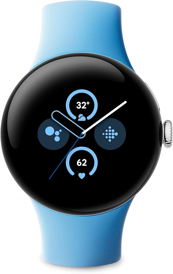 Google Pixel Watch 2 with the best of Fitbit Heart rate tracking, stress management, safety features – Android smartwatch – Polished Silver Aluminium Case – Bay Active Band – LTE