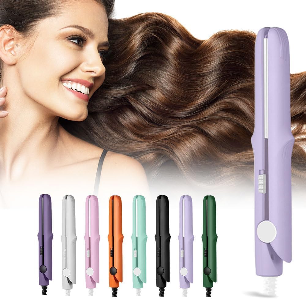 2025 New Mini Dual Purpose Curling Iron, 2 in 1 Mini Curling Wand & Flat Iron Hair Straightener, Portable Travel Curling Wand for Women Short Hair, Hair Straightener for All Hair Types Light Purple