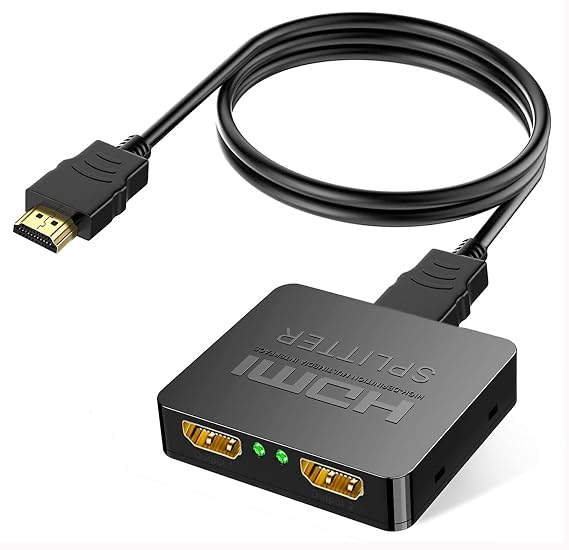 4K HDMI Splitter 1 in 2 Out, Hdmi Splitter for Dual Monitors, Mirror Mode for 2 Displays, 1080P Audio Video Output, Compatible with TV, Monitors, Projector, Laptop, with HDMI/USB Cable [ Not Extend]