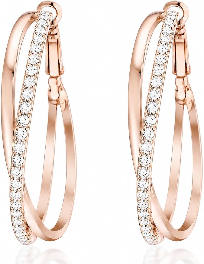 Gemini Women's Jewerly 18k Yellow Gold Filled CZ Diamonds Hoop Earrings Valentine's Day Gifts Gm032Yg 1.5 inches