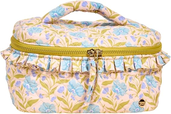 The Darling Effect Poppin' Petals Aqua Glam & Go Quilted Cosmetic Bag