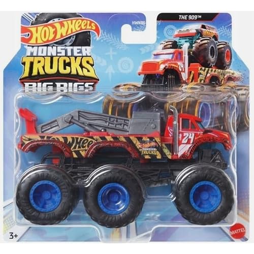 Hot Wheels Monster Trucks Big Rigs, 1:64 Scale Trailer Truck with 6 Wheels The 909