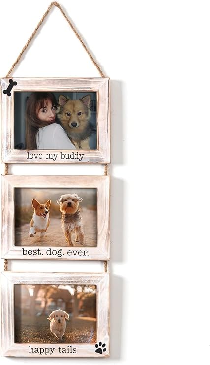 Dogs Wall Picture Frame 5 x 7 Collage 3 Photo Frame Picture Gallery with String Husky Dog Shepherd Dog or Pet Picture Frames Memorial Display Frame on Ropes Gifts for Wall for Home and Office