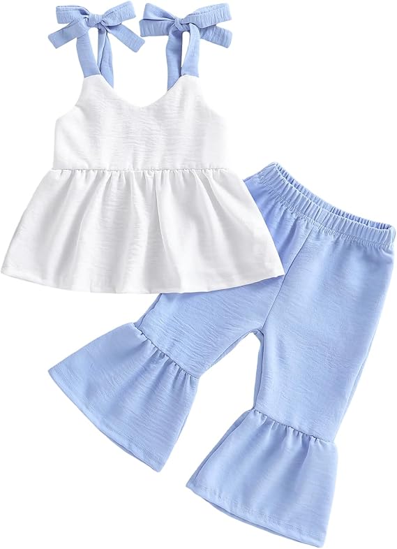 Rtnnsbbfcm Summer Baby Girl Clothes Spaghetti strap Backless Tops and Bell Bottoms Toddler Outfits for Girls 2 Piece Sets