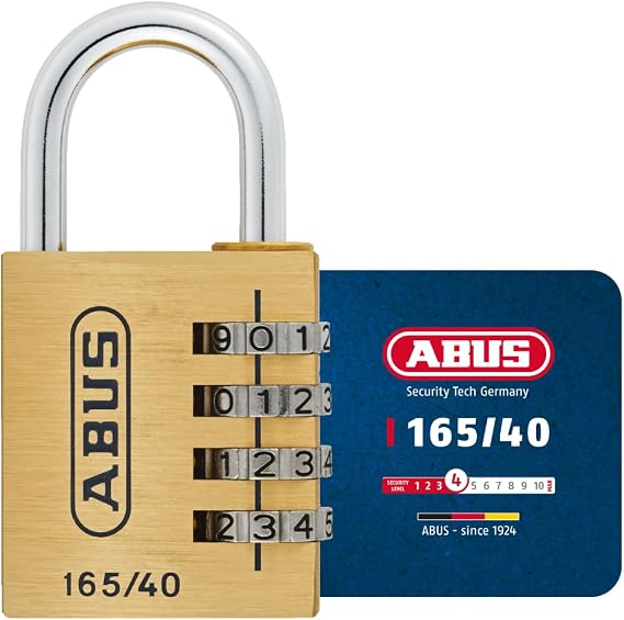 ABUS Combination Lock 165/40 - Brass Padlock, 4-Digit Code, Security Level
