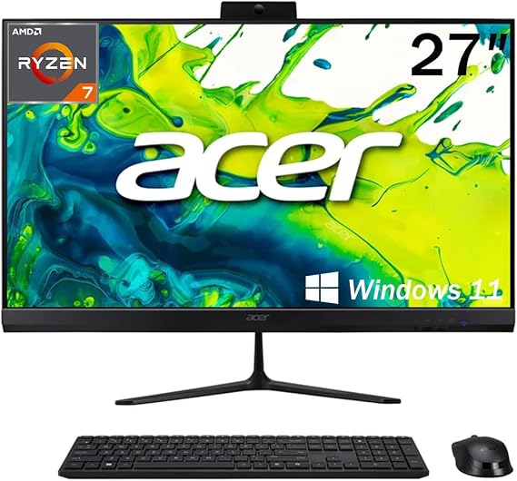 Acer Aspire 27" All-in-One Desktop Computer 8-core AMD Ryzen 7 5825U 32GB RAM 1TB SSD Office 365 for The Web HDMI + DisplayPort, Wi-Fi 6E Wireless Keyboard & Mouse Windows 11