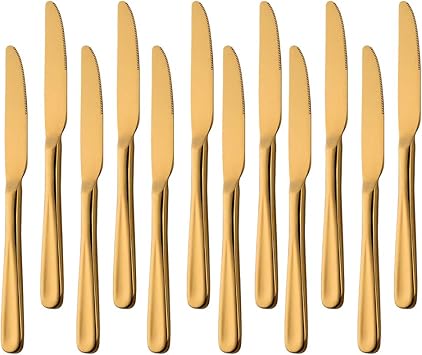 Dinner Knife Stainless Steel: Dining Knife Silverware Set of 12 Table Knife Gold 9.5-Inch