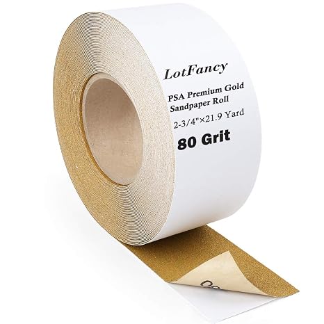 LotFancy 80 Grit PSA Sandpaper Roll, Self Adhesive Sticky Back Longboard Sand Paper, 2-3/4" Wide by 21.9 Yard Long, Aluminum Oxide Sanding Roll, for Automotive and Woodworking