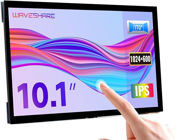 waveshare 10.1inch Capacitive Touch Screen LCD Compatible with Raspberry Pi 5/4B/3B+/3A+/2B/B+/A+/Zero/Zero W/WH/Zero 2W CM3+/4 1024600, HDMI IPS 10-Points Touch Supports Windows/Jetson Nano
