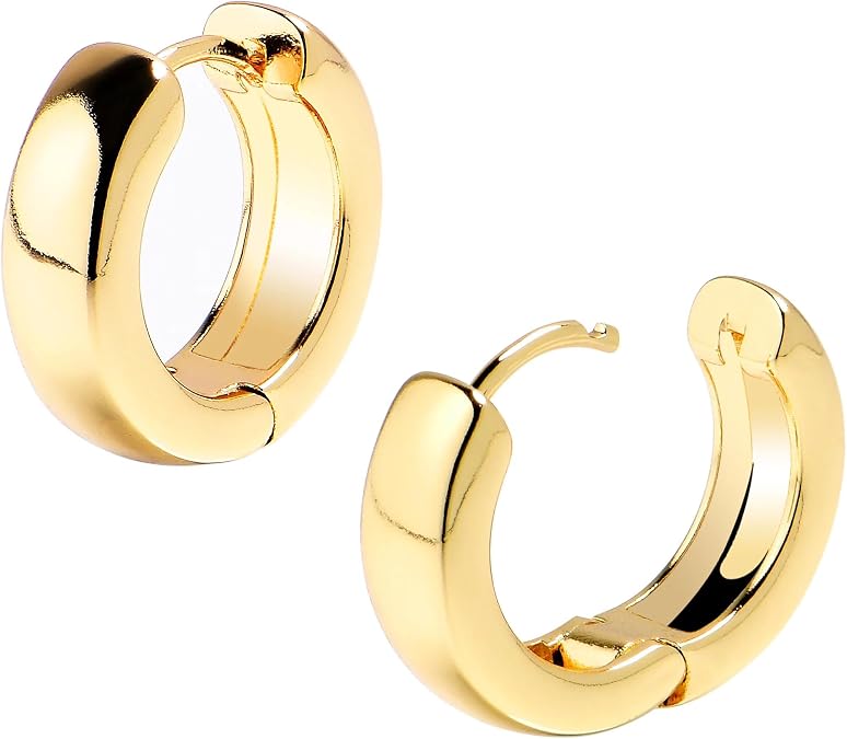 Poxtex Mens Earrings Cross Earrings for Men, 14K Gold Hoop Earrings Men Drop Dangle Small Thick Chunky Sterling Silver Huggie Hoops Hypoallergenic Trendy Dainty Earrings Men Accessories Jewelry Valentine Day Gift
