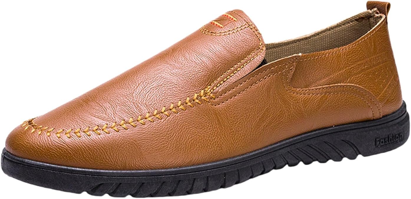 Men's Classic Slip On Shoes Faux Leather Loafers Flat Bottom Dress Formal Shoes Slip-Resistant Driving Shoe Soft and Comfortable Business Shoe Lightweight Casual Summer Loafers