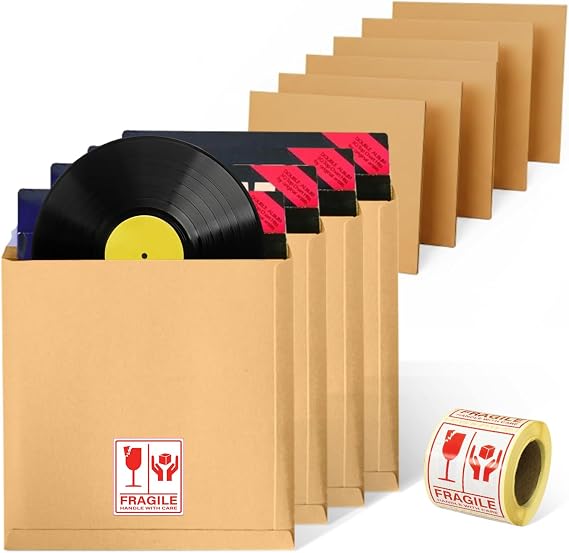 12 Inch Vinyl Record Mailers Postage Packaging LP Record Mailers + Cardboard Stiffener for Secure Shipping (5)