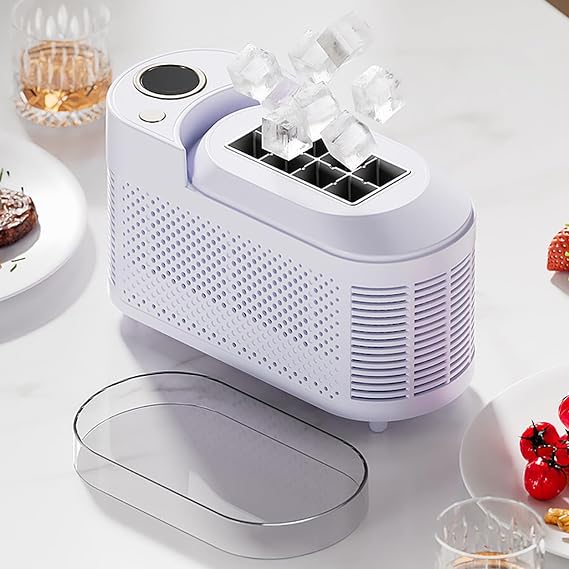 Mini Ice Maker Machine Counter Top for Home, Portable Ice Cube Maker, Dual Power Ice Making Mode, 8 Ice Cubes in 10 Minutes, Energy Saving, Automatic Ice Box for Family, Office, Camping, Car